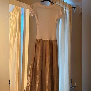 Zara White and Tan Maxi Dress